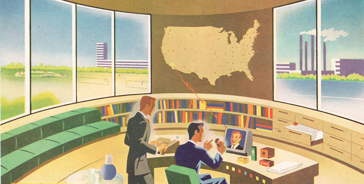 illustration of a futuristic office scene