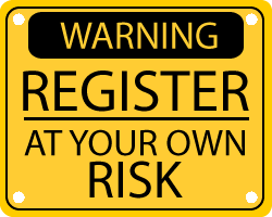 A link to the registration page of this Website in the shape of a warning sign